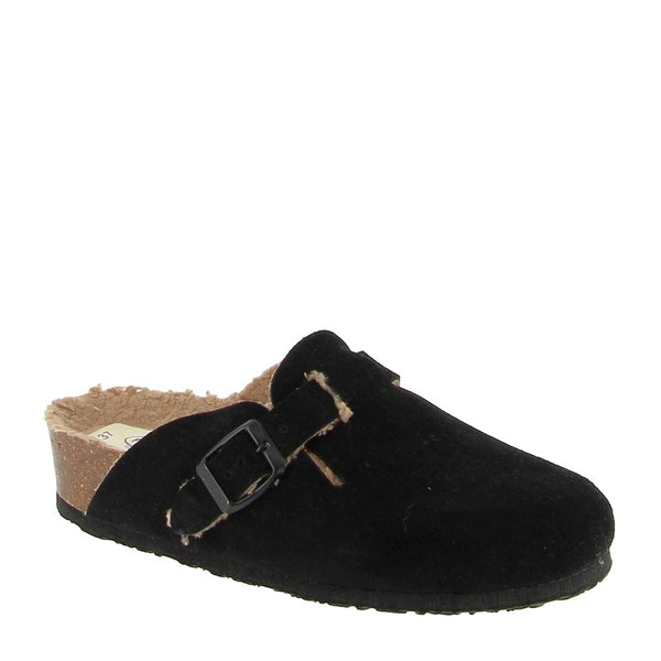 The inside of Plakton's 341539 Black Women's Clogs reveals a plush, shieling lined platform footbed, promising warmth and coziness with every step. Designed for comfort, this detail ensures a luxurious wearing experience.