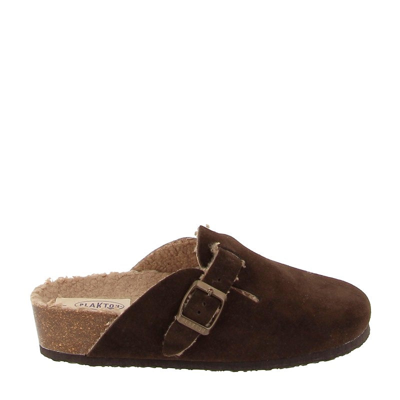 The interior of Plakton's Brown Women's Clogs reveals a plush, shieling lined platform footbed, ensuring warmth, coziness, and unmatched comfort with each step. Crafted with precision and care, this detail ensures a luxurious wearing experience.