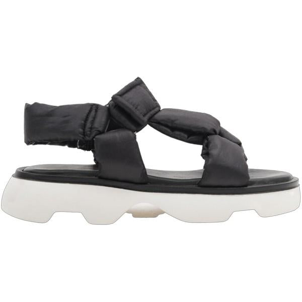 Side view of Wave 23726 Black Platform Sandal showing cushioned velcro straps and 4cm heel with 3cm platform