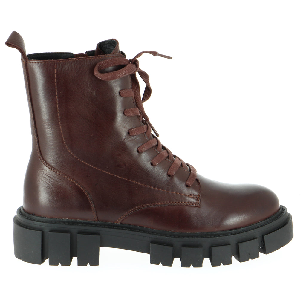 Eos Febe Chestnut Brown Leather Lace Up Combat Boot