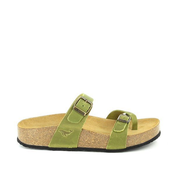 A close-up view showcasing the anti-bacterial insole and leather lining of the Pistachio Women's Sandals, promising all-day freshness and comfort.