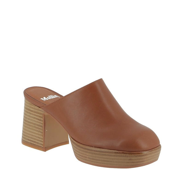 Mollini Oblige Tan Block Heel Mule Clog