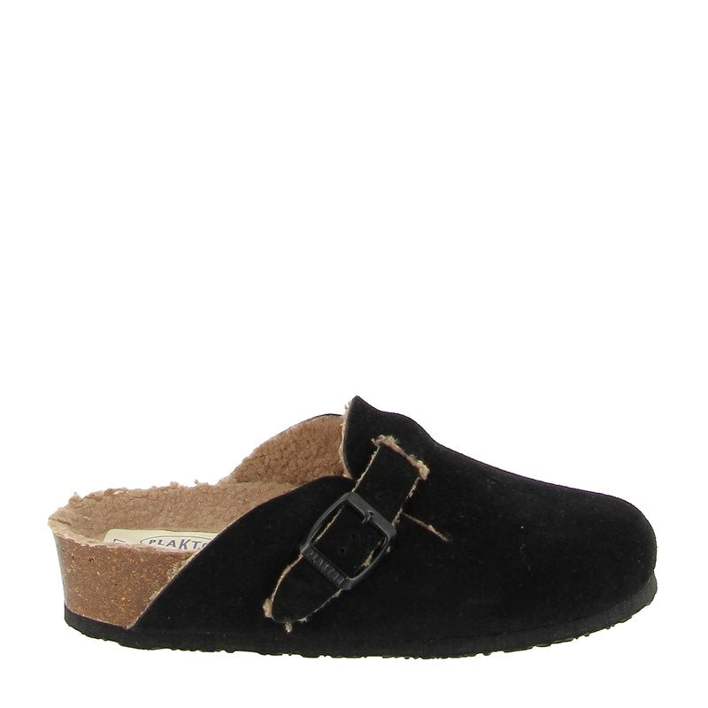 The inside of Plakton's 341539 Black Women's Clogs reveals a plush, shieling lined platform footbed, promising warmth and coziness with every step. Designed for comfort, this detail ensures a luxurious wearing experience.