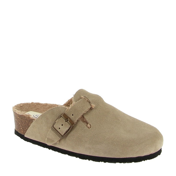 The inside of Plakton's 341539 Taupe Women's Clogs showcases a luxuriously lined platform footbed, ensuring warmth and comfort with every step. Crafted with precision, this detail promises a cozy and stylish wearing experience.
