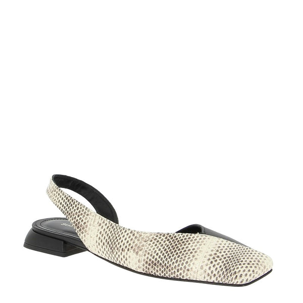 Sempre Di A1358 Beige Black Snake Slingback  Flat Sandal