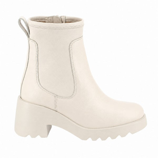 Unisa Link ivory leather ankle boot with chunky SuperLight sole and side zip