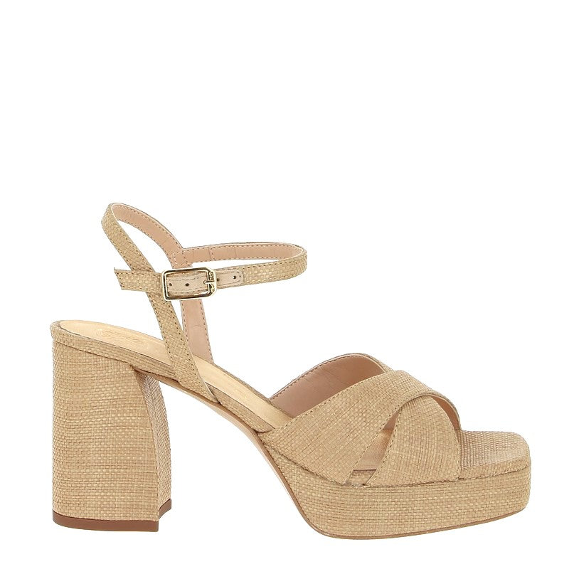 Unisa Ozzy Natural Raffia Platform Heeled Sandal