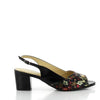 Dalessi DUPREY black leather slingback heel with floral patterned toe and 5cm block heel