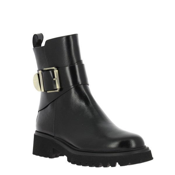 Martini Osvaldo V59 Black Leather Boot With Gold Buckle