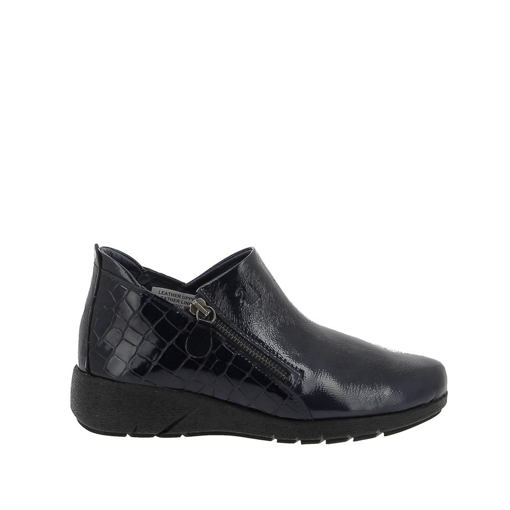 24HRS Navy Patent Leather Ankle Boot