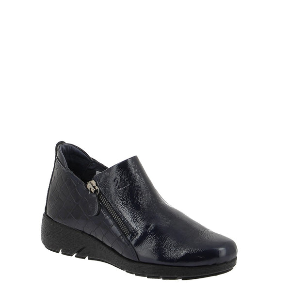 24HRS Navy Patent Leather Ankle Boot