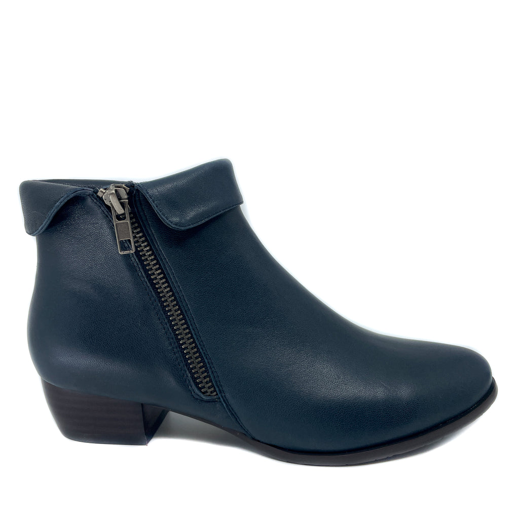 Django and Juliette Twinzip Navy Leather Ankle Boot