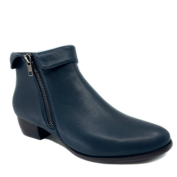 Django and Juliette Twinzip Navy Leather Ankle Boot