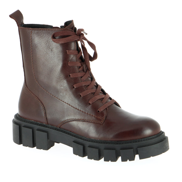 Eos Febe Chestnut Brown Leather Lace Up Combat Boot