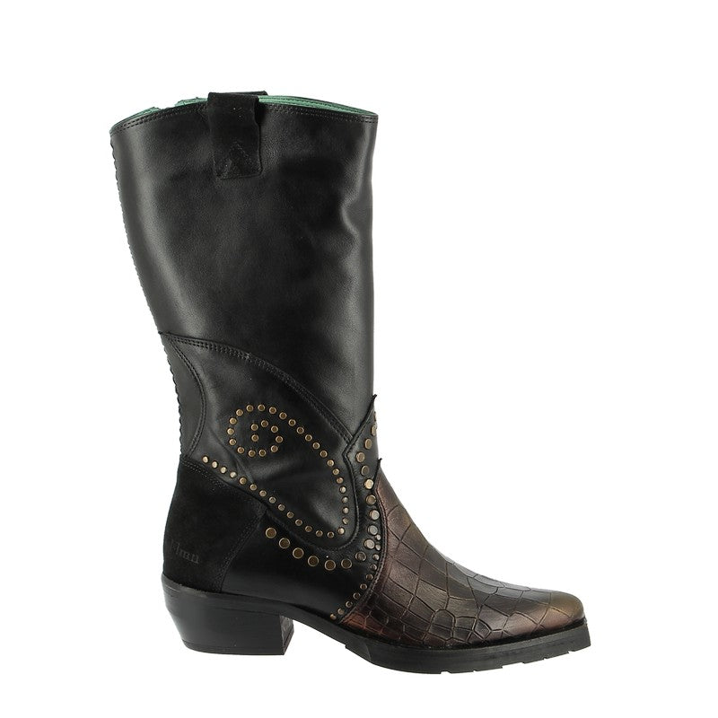 Felmini Black Bronze Western Mid Calf Cowboy Boot