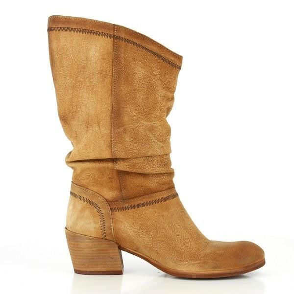 Felmini Tan Leather Slouch Western Calf Boot