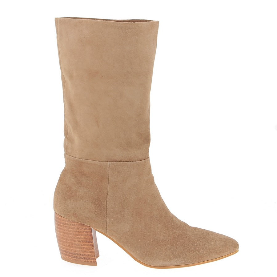 Mollini Utwo Fawn Suede Taupe Mid Calf Boot