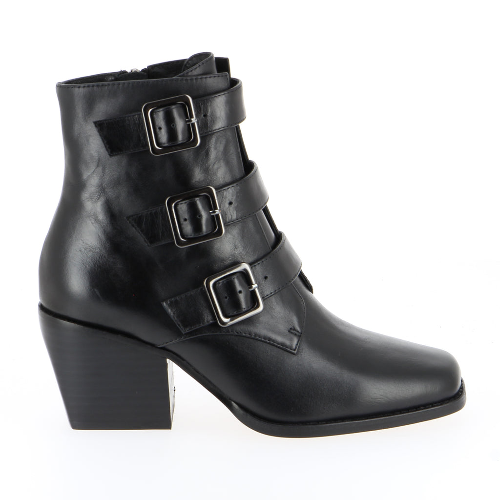 Top End Rosiey Black Leather Buckle Ankle Boot