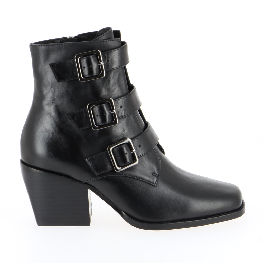 Top End Roisey Black Leather Buckle Ankle Boot