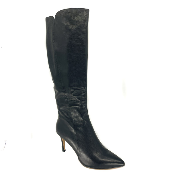 Top End Buel Stiletto Heel Knee High Black Leather Boot