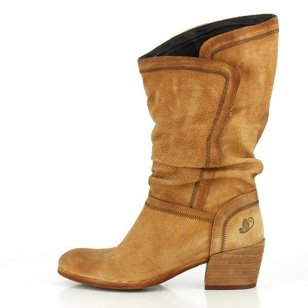 Felmini Tan Leather Slouch Western Calf Boot