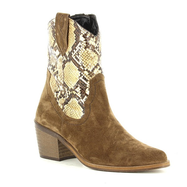 Quait Suede Snakeprint Western Ankle Boot
